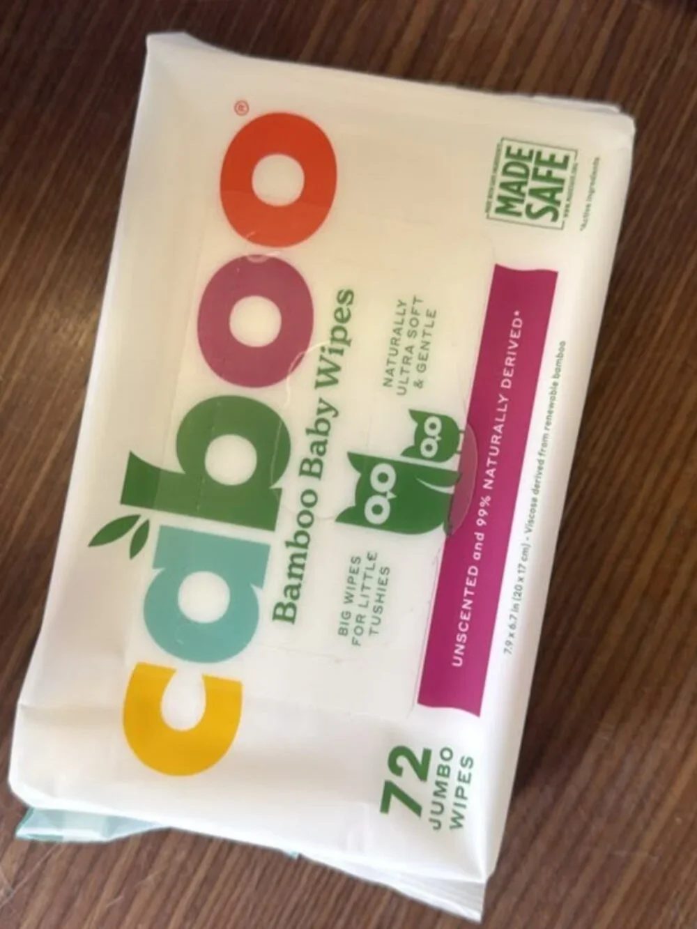 Caboo Bamboo Baby Wipes 72 Jumbo Count Unscented Natural New Sealed